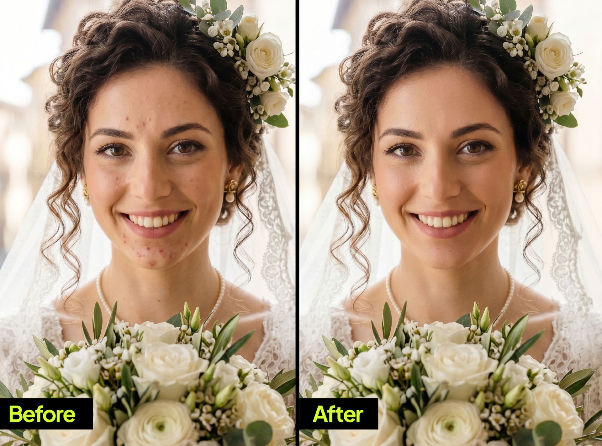 Full resolution wedding photo retouched with AI